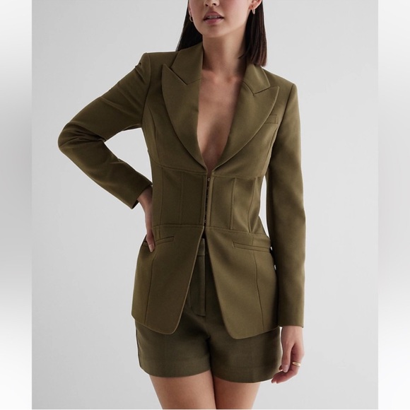 Express Womens Olive Sage Green Corset Blazer Jacket Coat Size